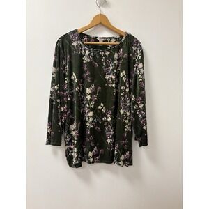 Womens Top 2XL Green Floral Burnout Velvet Whimsigoth Fairy Boho Spring